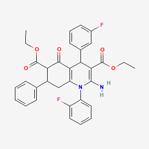 molecular formula C33H30F2N2O5 B4305502 DIETHYL 2-AMINO-1-(2-FLUOROPHENYL)-4-(3-FLUOROPHENYL)-5-OXO-7-PHENYL-1,4,5,6,7,8-HEXAHYDRO-3,6-QUINOLINEDICARBOXYLATE 