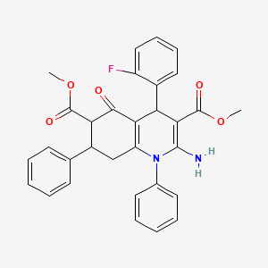 molecular formula C31H27FN2O5 B4305644 DIMETHYL 2-AMINO-4-(2-FLUOROPHENYL)-5-OXO-1,7-DIPHENYL-1,4,5,6,7,8-HEXAHYDRO-3,6-QUINOLINEDICARBOXYLATE 