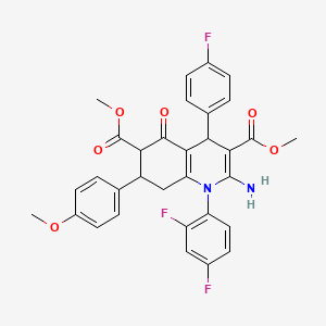 molecular formula C32H27F3N2O6 B4305658 DIMETHYL 2-AMINO-1-(2,4-DIFLUOROPHENYL)-4-(4-FLUOROPHENYL)-7-(4-METHOXYPHENYL)-5-OXO-1,4,5,6,7,8-HEXAHYDRO-3,6-QUINOLINEDICARBOXYLATE 