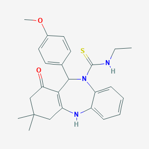 molecular formula C25H29N3O2S B430580 N-ethyl-11-(4-methoxyphenyl)-3,3-dimethyl-1-oxo-1,2,3,4,5,11-hexahydro-10H-dibenzo[b,e][1,4]diazepine-10-carbothioamide CAS No. 306287-61-6