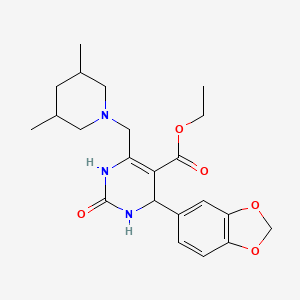 molecular formula C22H29N3O5 B4305880 ETHYL 4-(1,3-BENZODIOXOL-5-YL)-6-[(3,5-DIMETHYLPIPERIDINO)METHYL]-2-OXO-1,2,3,4-TETRAHYDRO-5-PYRIMIDINECARBOXYLATE 