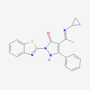2-(1,3-benzothiazol-2-yl)-4-[(1E)-N-cyclopropylethanimidoyl]-5-phenyl-1,2-dihydro-3H-pyrazol-3-one