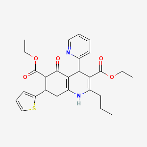 molecular formula C27H30N2O5S B4306063 DIETHYL 5-OXO-2-PROPYL-4-(2-PYRIDYL)-7-(2-THIENYL)-1,4,5,6,7,8-HEXAHYDRO-3,6-QUINOLINEDICARBOXYLATE 