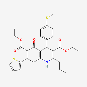 molecular formula C29H33NO5S2 B4306065 DIETHYL 4-[4-(METHYLSULFANYL)PHENYL]-5-OXO-2-PROPYL-7-(2-THIENYL)-1,4,5,6,7,8-HEXAHYDRO-3,6-QUINOLINEDICARBOXYLATE 