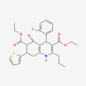 molecular formula C28H30FNO5S B4306110 DIETHYL 4-(2-FLUOROPHENYL)-5-OXO-2-PROPYL-7-(2-THIENYL)-1,4,5,6,7,8-HEXAHYDRO-3,6-QUINOLINEDICARBOXYLATE 