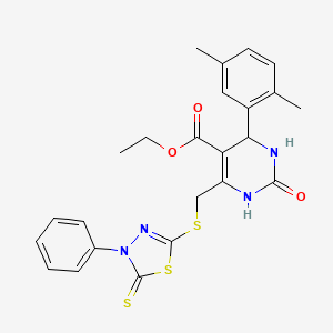 molecular formula C24H24N4O3S3 B4306129 ETHYL 4-(2,5-DIMETHYLPHENYL)-2-OXO-6-{[(4-PHENYL-5-THIOXO-4,5-DIHYDRO-1,3,4-THIADIAZOL-2-YL)SULFANYL]METHYL}-1,2,3,4-TETRAHYDRO-5-PYRIMIDINECARBOXYLATE 