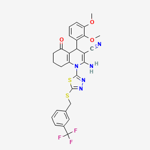 molecular formula C28H24F3N5O3S2 B4306207 2-AMINO-4-(2,3-DIMETHOXYPHENYL)-5-OXO-1-(5-{[3-(TRIFLUOROMETHYL)BENZYL]SULFANYL}-1,3,4-THIADIAZOL-2-YL)-1,4,5,6,7,8-HEXAHYDRO-3-QUINOLINECARBONITRILE 