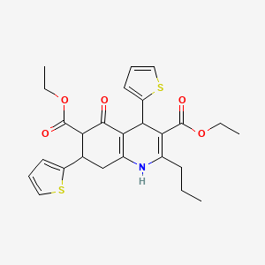 molecular formula C26H29NO5S2 B4306256 DIETHYL 5-OXO-2-PROPYL-4,7-DI(2-THIENYL)-1,4,5,6,7,8-HEXAHYDRO-3,6-QUINOLINEDICARBOXYLATE 