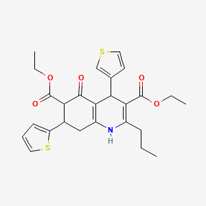 molecular formula C26H29NO5S2 B4306273 DIETHYL 5-OXO-2-PROPYL-7-(2-THIENYL)-4-(3-THIENYL)-1,4,5,6,7,8-HEXAHYDRO-3,6-QUINOLINEDICARBOXYLATE 