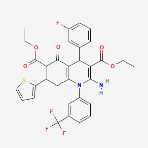 molecular formula C32H28F4N2O5S B4306312 DIETHYL 2-AMINO-4-(3-FLUOROPHENYL)-5-OXO-7-(2-THIENYL)-1-[3-(TRIFLUOROMETHYL)PHENYL]-1,4,5,6,7,8-HEXAHYDRO-3,6-QUINOLINEDICARBOXYLATE 