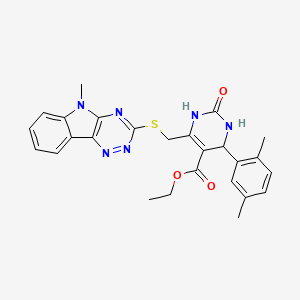 molecular formula C26H26N6O3S B4306358 ETHYL 4-(2,5-DIMETHYLPHENYL)-6-{[(5-METHYL-5H-[1,2,4]TRIAZINO[5,6-B]INDOL-3-YL)SULFANYL]METHYL}-2-OXO-1,2,3,4-TETRAHYDRO-5-PYRIMIDINECARBOXYLATE 