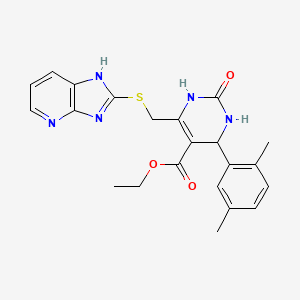molecular formula C22H23N5O3S B4306365 ETHYL 4-(2,5-DIMETHYLPHENYL)-6-[(3H-IMIDAZO[4,5-B]PYRIDIN-2-YLSULFANYL)METHYL]-2-OXO-1,2,3,4-TETRAHYDRO-5-PYRIMIDINECARBOXYLATE 