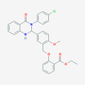 Ethyl 2-({5-[3-(4-chlorophenyl)-4-oxo-1,2,3,4-tetrahydro-2-quinazolinyl]-2-methoxybenzyl}oxy)benzoate
