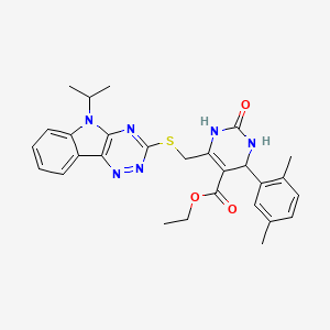 molecular formula C28H30N6O3S B4306379 ETHYL 4-(2,5-DIMETHYLPHENYL)-6-{[(5-ISOPROPYL-5H-[1,2,4]TRIAZINO[5,6-B]INDOL-3-YL)SULFANYL]METHYL}-2-OXO-1,2,3,4-TETRAHYDRO-5-PYRIMIDINECARBOXYLATE 