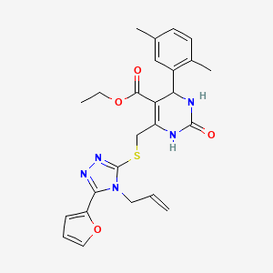 molecular formula C25H27N5O4S B4306392 ethyl 4-(2,5-dimethylphenyl)-6-({[5-(furan-2-yl)-4-(prop-2-en-1-yl)-4H-1,2,4-triazol-3-yl]sulfanyl}methyl)-2-oxo-1,2,3,4-tetrahydropyrimidine-5-carboxylate 