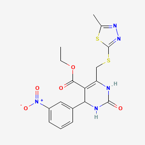 molecular formula C17H17N5O5S2 B4306466 Ethyl 6-{[(5-methyl-1,3,4-thiadiazol-2-yl)sulfanyl]methyl}-4-(3-nitrophenyl)-2-oxo-1,2,3,4-tetrahydropyrimidine-5-carboxylate 