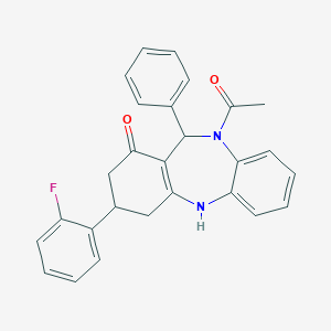 5-acetyl-9-(2-fluorophenyl)-6-phenyl-8,9,10,11-tetrahydro-6H-benzo[b][1,4]benzodiazepin-7-one