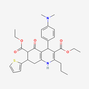 molecular formula C30H36N2O5S B4306589 DIETHYL 4-[4-(DIMETHYLAMINO)PHENYL]-5-OXO-2-PROPYL-7-(2-THIENYL)-1,4,5,6,7,8-HEXAHYDRO-3,6-QUINOLINEDICARBOXYLATE 