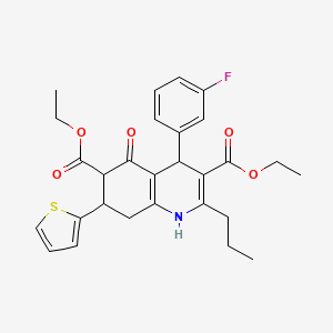 molecular formula C28H30FNO5S B4306597 DIETHYL 4-(3-FLUOROPHENYL)-5-OXO-2-PROPYL-7-(2-THIENYL)-1,4,5,6,7,8-HEXAHYDRO-3,6-QUINOLINEDICARBOXYLATE 