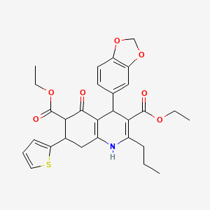 molecular formula C29H31NO7S B4306601 DIETHYL 4-(1,3-BENZODIOXOL-5-YL)-5-OXO-2-PROPYL-7-(2-THIENYL)-1,4,5,6,7,8-HEXAHYDRO-3,6-QUINOLINEDICARBOXYLATE 