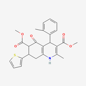 molecular formula C25H25NO5S B4306607 DIMETHYL 2-METHYL-4-(2-METHYLPHENYL)-5-OXO-7-(2-THIENYL)-1,4,5,6,7,8-HEXAHYDRO-3,6-QUINOLINEDICARBOXYLATE 