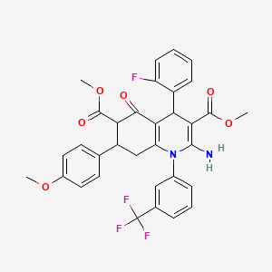 molecular formula C33H28F4N2O6 B4306625 DIMETHYL 2-AMINO-4-(2-FLUOROPHENYL)-7-(4-METHOXYPHENYL)-5-OXO-1-[3-(TRIFLUOROMETHYL)PHENYL]-1,4,5,6,7,8-HEXAHYDRO-3,6-QUINOLINEDICARBOXYLATE 