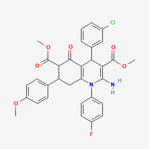 molecular formula C32H28ClFN2O6 B4306637 DIMETHYL 2-AMINO-4-(3-CHLOROPHENYL)-1-(4-FLUOROPHENYL)-7-(4-METHOXYPHENYL)-5-OXO-1,4,5,6,7,8-HEXAHYDRO-3,6-QUINOLINEDICARBOXYLATE 