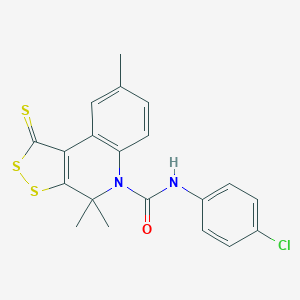 molecular formula C20H17ClN2OS3 B430672 N-(4-chlorophenyl)-4,4,8-trimethyl-1-thioxo-1,4-dihydro-5H-[1,2]dithiolo[3,4-c]quinoline-5-carboxamide 
