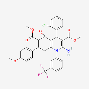 molecular formula C33H28ClF3N2O6 B4306757 DIMETHYL 2-AMINO-4-(2-CHLOROPHENYL)-7-(4-METHOXYPHENYL)-5-OXO-1-[3-(TRIFLUOROMETHYL)PHENYL]-1,4,5,6,7,8-HEXAHYDRO-3,6-QUINOLINEDICARBOXYLATE 