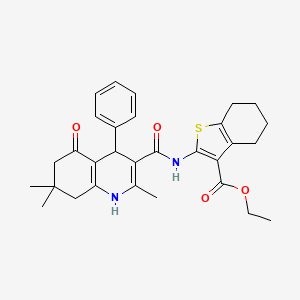 molecular formula C30H34N2O4S B4306831 ETHYL 2-{[(2,7,7-TRIMETHYL-5-OXO-4-PHENYL-1,4,5,6,7,8-HEXAHYDRO-3-QUINOLINYL)CARBONYL]AMINO}-4,5,6,7-TETRAHYDRO-1-BENZOTHIOPHENE-3-CARBOXYLATE 