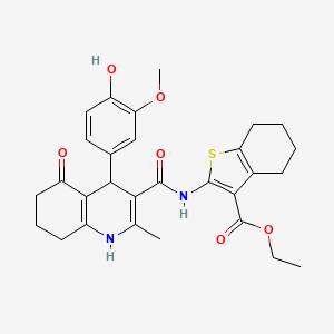 molecular formula C29H32N2O6S B4306839 ETHYL 2-({[4-(4-HYDROXY-3-METHOXYPHENYL)-2-METHYL-5-OXO-1,4,5,6,7,8-HEXAHYDRO-3-QUINOLINYL]CARBONYL}AMINO)-4,5,6,7-TETRAHYDRO-1-BENZOTHIOPHENE-3-CARBOXYLATE 
