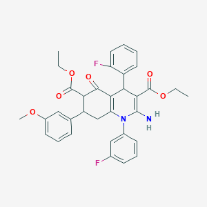 molecular formula C34H32F2N2O6 B4306843 DIETHYL 2-AMINO-4-(2-FLUOROPHENYL)-1-(3-FLUOROPHENYL)-7-(3-METHOXYPHENYL)-5-OXO-1,4,5,6,7,8-HEXAHYDRO-3,6-QUINOLINEDICARBOXYLATE 