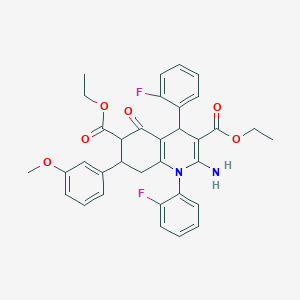 molecular formula C34H32F2N2O6 B4306844 DIETHYL 2-AMINO-1,4-BIS(2-FLUOROPHENYL)-7-(3-METHOXYPHENYL)-5-OXO-1,4,5,6,7,8-HEXAHYDRO-3,6-QUINOLINEDICARBOXYLATE 