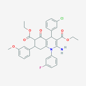 molecular formula C34H32ClFN2O6 B4306853 DIETHYL 2-AMINO-4-(3-CHLOROPHENYL)-1-(3-FLUOROPHENYL)-7-(3-METHOXYPHENYL)-5-OXO-1,4,5,6,7,8-HEXAHYDRO-3,6-QUINOLINEDICARBOXYLATE 
