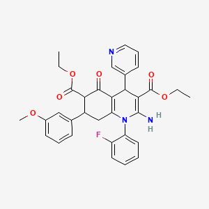 molecular formula C33H32FN3O6 B4306860 DIETHYL 2-AMINO-1-(2-FLUOROPHENYL)-7-(3-METHOXYPHENYL)-5-OXO-4-(3-PYRIDYL)-1,4,5,6,7,8-HEXAHYDRO-3,6-QUINOLINEDICARBOXYLATE 