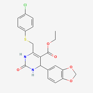 molecular formula C21H19ClN2O5S B4306990 ETHYL 4-(2H-1,3-BENZODIOXOL-5-YL)-6-{[(4-CHLOROPHENYL)SULFANYL]METHYL}-2-OXO-1,2,3,4-TETRAHYDROPYRIMIDINE-5-CARBOXYLATE 