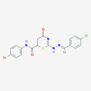 molecular formula C18H14BrClN4O2S B430714 N-(4-bromophenyl)-2-[(2E)-2-[(4-chlorophenyl)methylidene]hydrazinyl]-4-oxo-5,6-dihydro-1,3-thiazine-6-carboxamide 