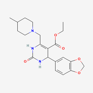 molecular formula C21H27N3O5 B4307225 ETHYL 4-(2H-1,3-BENZODIOXOL-5-YL)-6-[(4-METHYLPIPERIDIN-1-YL)METHYL]-2-OXO-1,2,3,4-TETRAHYDROPYRIMIDINE-5-CARBOXYLATE 
