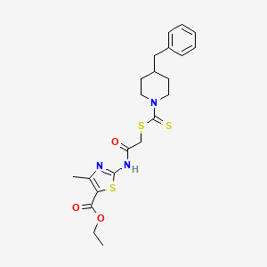 molecular formula C22H27N3O3S3 B4307229 Ethyl 2-[(2-{[(4-benzylpiperidino)carbothioyl]sulfanyl}acetyl)amino]-4-methyl-1,3-thiazole-5-carboxylate 