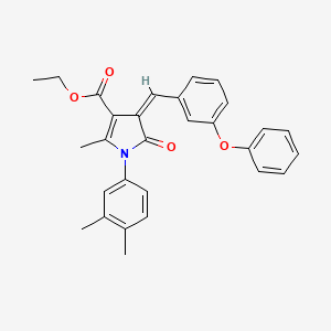 molecular formula C29H27NO4 B4307254 ETHYL 1-(3,4-DIMETHYLPHENYL)-5-METHYL-2-OXO-3-[(Z)-1-(3-PHENOXYPHENYL)METHYLIDENE]-1,2-DIHYDRO-3H-PYRROLE-4-CARBOXYLATE 