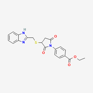 molecular formula C21H19N3O4S B4307303 ETHYL 4-{3-[(1H-1,3-BENZIMIDAZOL-2-YLMETHYL)SULFANYL]-2,5-DIOXO-1-PYRROLIDINYL}BENZOATE 
