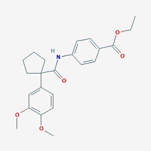 molecular formula C23H27NO5 B430735 Ethyl 4-({[1-(3,4-dimethoxyphenyl)cyclopentyl]carbonyl}amino)benzoate 