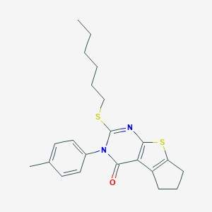 molecular formula C22H26N2OS2 B430749 2-(hexylsulfanyl)-3-(4-methylphenyl)-3,5,6,7-tetrahydro-4H-cyclopenta[4,5]thieno[2,3-d]pyrimidin-4-one CAS No. 351160-38-8