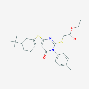 molecular formula C25H30N2O3S2 B430766 ethyl {[7-tert-butyl-3-(4-methylphenyl)-4-oxo-3,4,5,6,7,8-hexahydro[1]benzothieno[2,3-d]pyrimidin-2-yl]sulfanyl}acetate CAS No. 351160-08-2