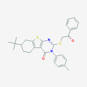 molecular formula C29H30N2O2S2 B430767 7-tert-butyl-3-(4-methylphenyl)-2-[(2-oxo-2-phenylethyl)sulfanyl]-5,6,7,8-tetrahydro[1]benzothieno[2,3-d]pyrimidin-4(3H)-one CAS No. 351160-07-1