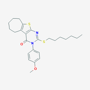 B430773 2-(heptylsulfanyl)-3-(4-methoxyphenyl)-3,5,6,7,8,9-hexahydro-4H-cyclohepta[4,5]thieno[2,3-d]pyrimidin-4-one CAS No. 351160-19-5