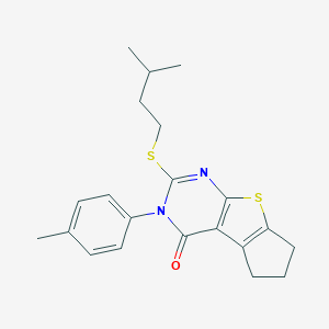 B430782 2-(isopentylsulfanyl)-3-(4-methylphenyl)-3,5,6,7-tetrahydro-4H-cyclopenta[4,5]thieno[2,3-d]pyrimidin-4-one CAS No. 351160-81-1