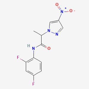 molecular formula C12H10F2N4O3 B4307985 N-(2,4-difluorophenyl)-2-(4-nitro-1H-pyrazol-1-yl)propanamide 