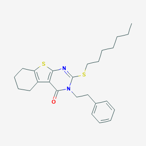 B430800 2-(heptylsulfanyl)-3-(2-phenylethyl)-5,6,7,8-tetrahydro[1]benzothieno[2,3-d]pyrimidin-4(3H)-one CAS No. 351161-90-5