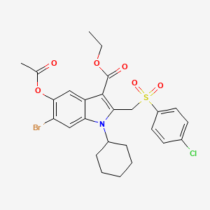 molecular formula C26H27BrClNO6S B4308020 ethyl 5-(acetyloxy)-6-bromo-2-{[(4-chlorophenyl)sulfonyl]methyl}-1-cyclohexyl-1H-indole-3-carboxylate 